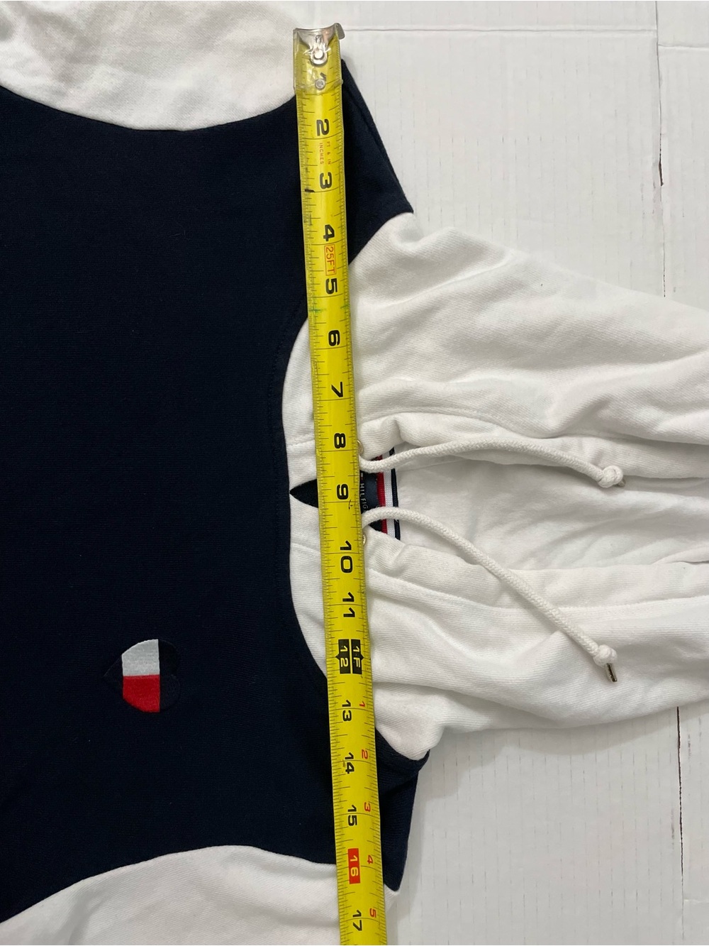 Tommy Hilfiger Navy Hooded Sweatshirt Dress with White Sleeves and Red Accents - Picture 6 of 9